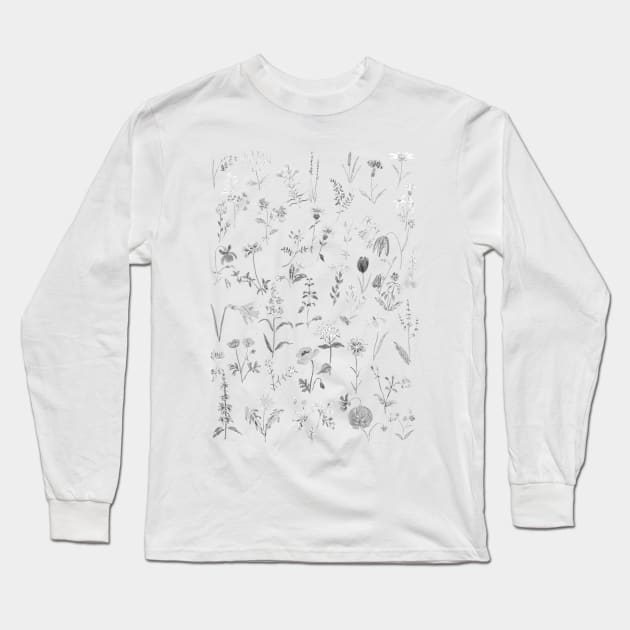 countryside wildflowers black and white Long Sleeve T-Shirt by colorandcolor